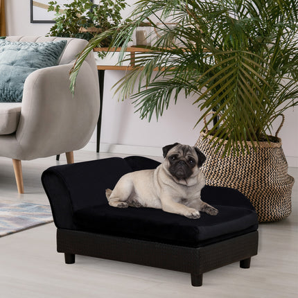 Luxury Black Pet Sofa Bed with Hidden Storage – Modern Faux Leather Dog & Cat Couch – Elevated Designer Pet Furniture for Small Breeds