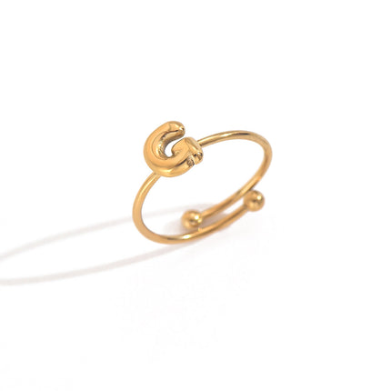 18K Gold Plated Initial Rings for Women – Adjustable Stainless Steel Letter A-Z Ring – Personalized Minimalist Jewelry – Waterproof & Tarnish-Free