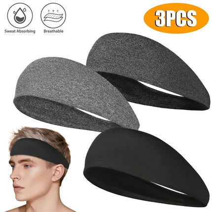 3-Pack Sports Sweatband Headbands – Moisture Wicking Workout Head Bands for Men & Women – Non-Slip Elastic Hair Band for Running, Yoga & Gym