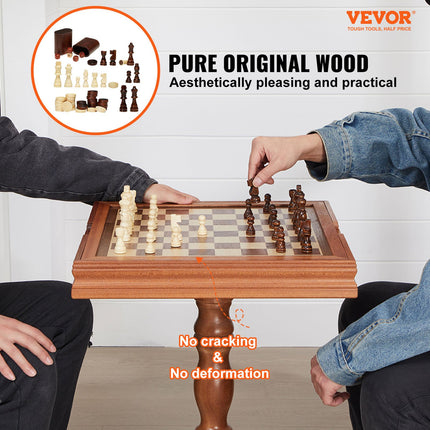 3-in-1 Wooden Chess Checkers & Backgammon Table Set – 18-Inch Premium Hardwood Game Board with Storage Drawer for Family Game Nights