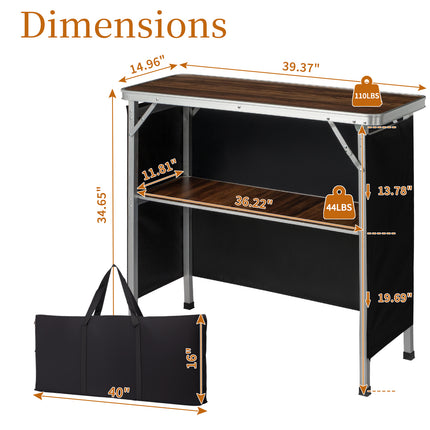 Portable Folding Bar Table with Storage Shelf – Lightweight Aluminum Event Counter for Trade Shows, Parties & Pop-Up Displays