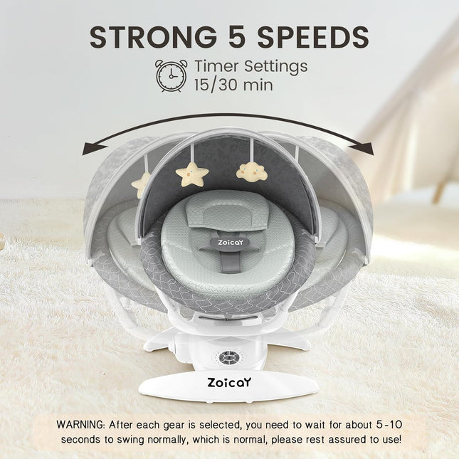 Smart Electric Baby Swing with Motion Detection – 5 Adjustable Speeds & 12 Lullabies – Automatic Infant Rocker with Remote Control