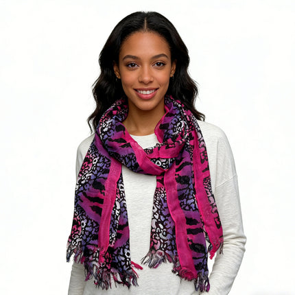 Extra Long Patterned Scarf – Bold Hot Pink & Creative Knots for Versatile Styling – Women's & Men's Fashion Accessory