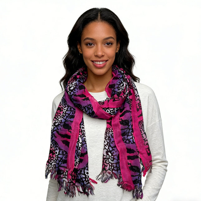 Extra Long Patterned Scarf – Bold Hot Pink & Creative Knots for Versatile Styling – Women's & Men's Fashion Accessory