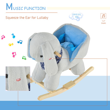 Kids Ride-On Rocking Bunny Toy – Soft Plush Rocking Horse Alternative with Fun Music – Safe Wooden Base for Toddlers 18-36 Months