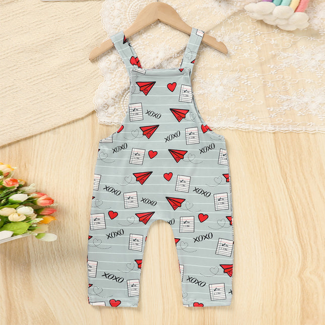 Baby Heart & Paper Plane Print Overalls – Adjustable Strap Cotton Romper – Unisex Spring & Fall Jumpsuit