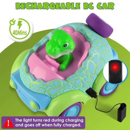 2-Pack Dinosaur Remote Control Cars for Toddlers – Rechargeable RC Monster Trucks with Lights & Music – Toddler Dino Toys Gift Set for Boys & Girls Ages 3-6
