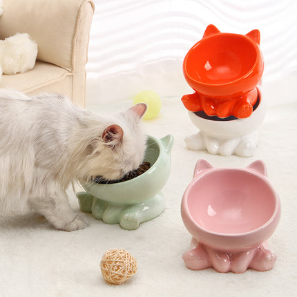 15° Tilted Ceramic Cat Bowl – Anti-Vomiting Orthopedic Pet Feeder – Ceramic Neck Guard Food Bowl to Prevent Feline Acne