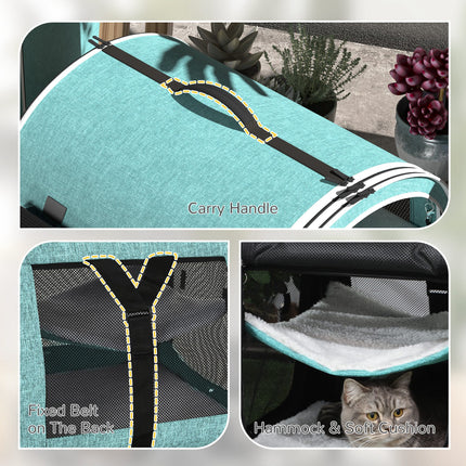 39" Portable Double Pet Carrier with Divider – Two Compartment Soft Cat & Dog Travel Bag – Foldable Green Carrier with Plush Cushions & Storage