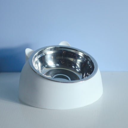 Elevated Double Stainless Steel Cat Bowls – 15° Tilted Cervical Protection Feeding Station – Ergonomic Food and Water Dishes for Cats and Small Dogs