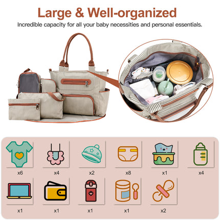 8-Piece Baby Diaper Bag Mega Set – Multi-Functional Mummy Tote with Bottle Bag, Mesh Organizer, Changing Pad & Stroller Straps