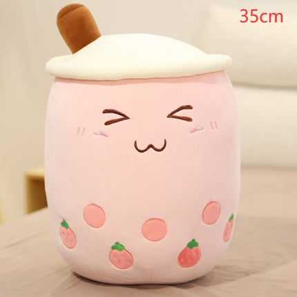 Cute Fruit Boba Tea Plush Pillow – Soft Strawberry Milk Tea Stuffed Toy – Kawaii Bubble Tea Cup Cushion for Kids & Teens (Pink/Brown)