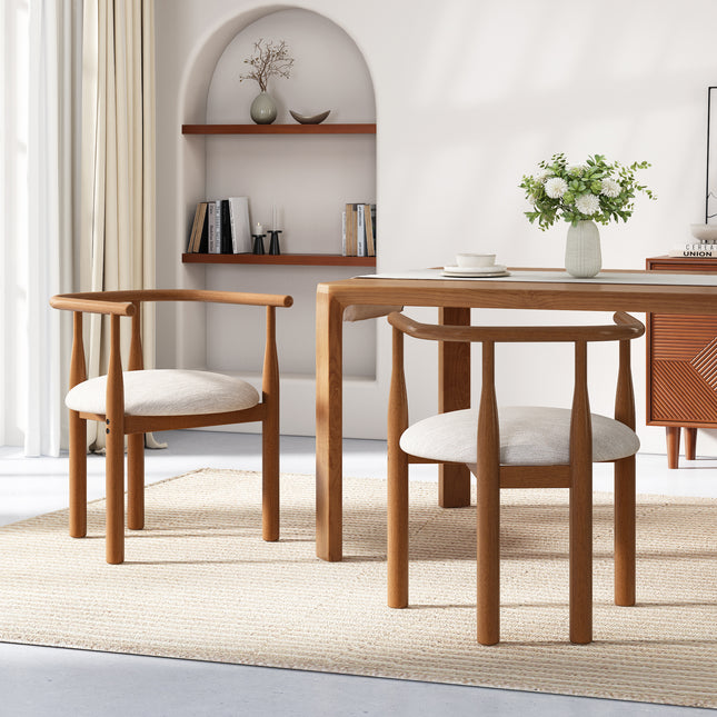 Mid-Century Modern Dining Chairs – Set of 2 Cushioned Accent Chairs with Solid Rubberwood Legs for Kitchen & Dining Room