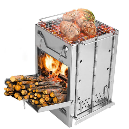 Portable Folding Camping Stove – Compact Backpacking Charcoal Grill with Carry Bag – Lightweight Outdoor BBQ Cooker for Hiking, Picnic & Survival