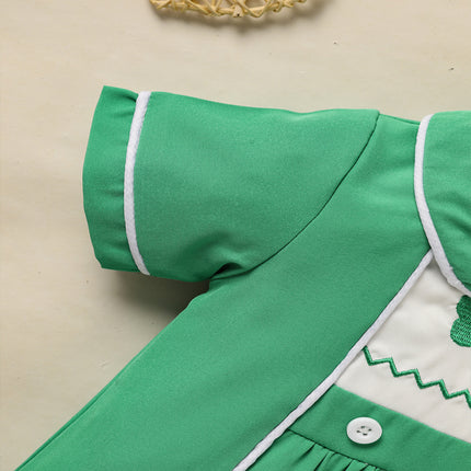 Baby Boy St. Patrick's Day Polo Romper – Green Lapel Short Sleeve Clover Print Playsuit – Lucky Charm Button-Down Bodysuit