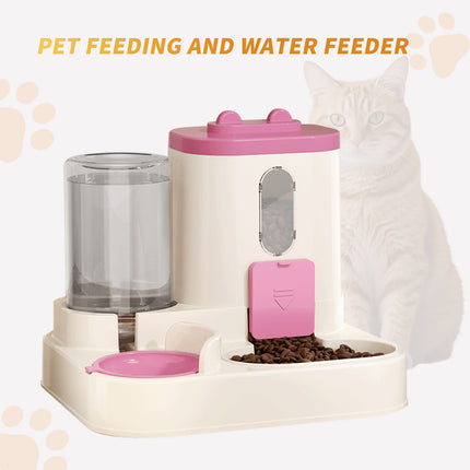 2-in-1 Automatic Cat Food Dispenser & Water Fountain – Integrated Gravity Feeder & Self-Refilling Waterer – Cute All-in-One Feeding Station