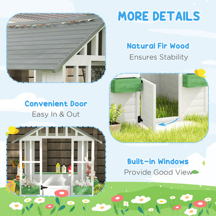 Kids Wooden Outdoor Playhouse – Weather-Resistant Garden Cottage with Flowerpot Holders & Service Station for Creative Backyard Play
