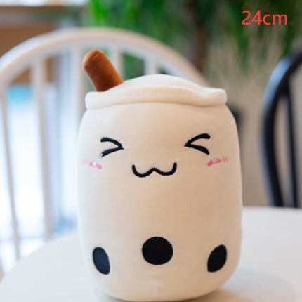 Cute Fruit Boba Tea Plush Pillow – Soft Strawberry Milk Tea Stuffed Toy – Kawaii Bubble Tea Cup Cushion for Kids & Teens (Pink/Brown)