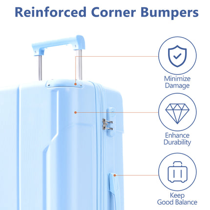 3-Piece SkyBlue Luggage Set – Durable ABS Hardshell Suitcases – 20/24/28 Inch with 360° Double Spinner Wheels – Lightweight Travel Bag Combo
