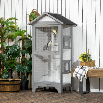 60-Inch Vertical Bird Flight Cage with Rolling Stand – Spacious Metal Bird House for Finches, Canaries, and Parakeets – Includes Storage Shelf