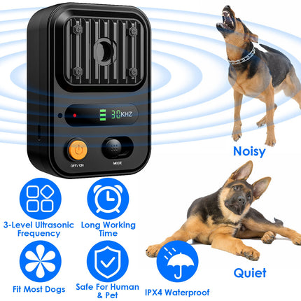 Rechargeable Ultrasonic Anti-Barking Device – IPX4 Waterproof Bark Control Box – 3 Adjustable Frequency Modes – 33ft Range Auto Dog Barking Deterrent for Indoor & Outdoor