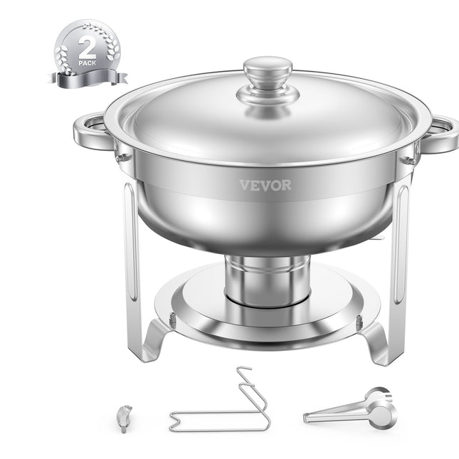 ProServe™ 5QT Round Chafers – 2-Piece Stainless Steel Catering Set for Parties, Weddings & Buffets