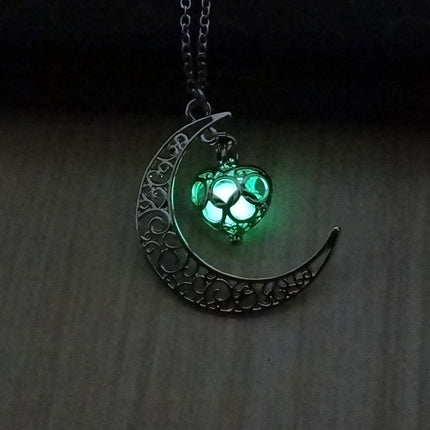 Glow in the Dark Pendant Necklace – Luminous Stone Jewelry with Silver Plated Chain – Magical Glowing Necklaces for Festivals & Parties