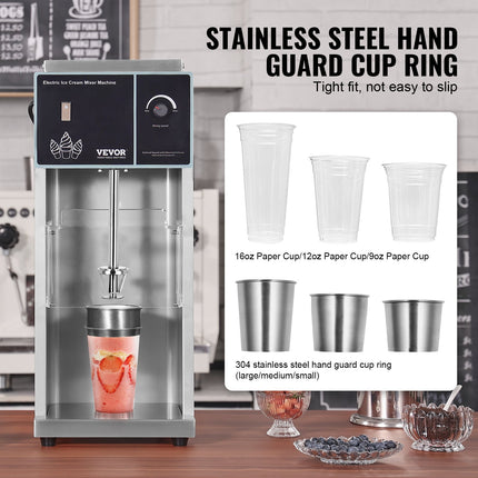 Heavy Duty Ice Cream Stir Machine – 400W High Speed Milkshake & Treat Mixer – 304 Stainless Steel Construction for Cafes & Dessert Shops