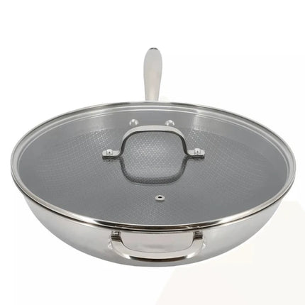 Better Chef™ 12.5-Inch 3-Ply Stainless Steel Wok with Lid – Hybrid Honeycomb Nonstick Stir-Fry Pan – Induction Ready