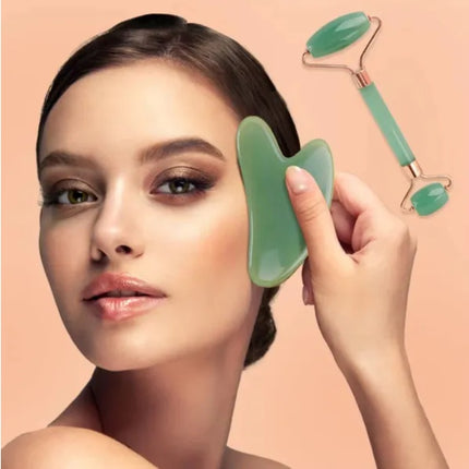 Ultimate Facial Sculpting Duo – Gua Sha Scraping Tool & Anti-Wrinkle Face Roller