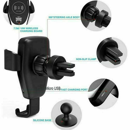10W Qi Wireless Fast Car Charger – Automatic Clamping Smart Sensor Phone Mount – 360° Rotating Air Vent Holder for iPhone & Android