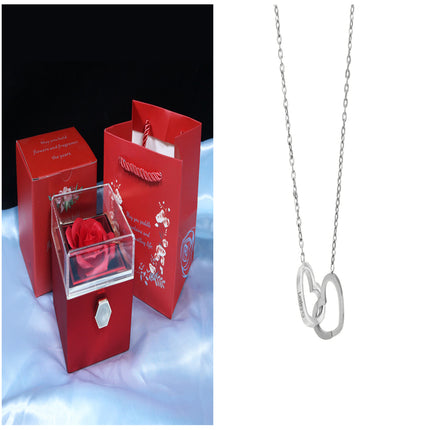 Creative Rotating Rose Jewelry Box – Eternal Soap Flower Gift Box for Necklace & Rings – Enchanted Spinning Rose Surprise for Valentine’s Day