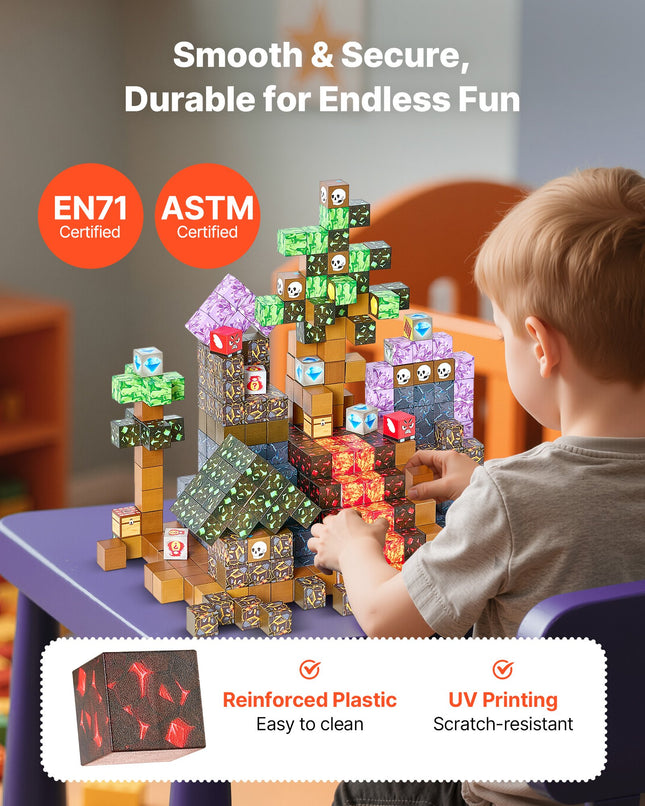 AuraBlocks™ 150 Pcs Magnetic Blocks Dark Castle Set – Glow-in-the-Dark Style Building Tiles – STEM Montessori Sensory Toys for Kids – Creative Architecture Playset