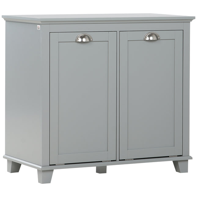 Double Tilt-Out Laundry Cabinet with 2 Removable Compartments – Space-Saving Bathroom Sorter – Contemporary Gray Finish