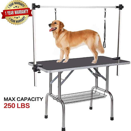 Professional Pet Grooming Table – Heavy-Duty Foldable Grooming Station for Dogs & Cats – Non-Slip Surface with Adjustable Grooming Arm & Noose