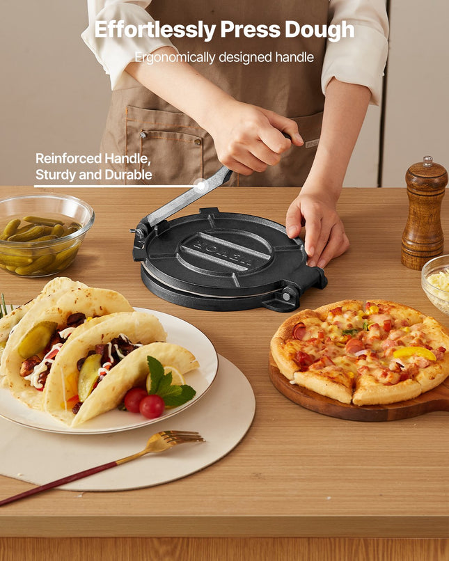 10-Inch Heavy Duty Cast Iron Tortilla Press – Professional Dough Maker for Tortillas, Chapatis, Rotis & Tacos – Pre-Seasoned