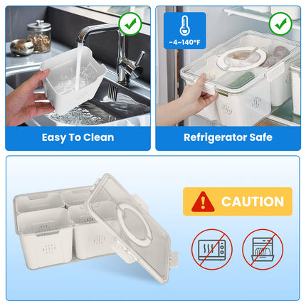 2-Pack Airtight Fruit Storage Containers – 4-Compartment Fridge Organizer with 8 Removable Colanders – BPA-Free Produce Saver