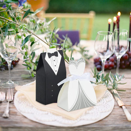 Elegant Wedding Tuxedo Gift Boxes with Bow Tie – Creative Groom Suit Favor Boxes for Candies & Sweets – 50/100 Pack Party Supplies