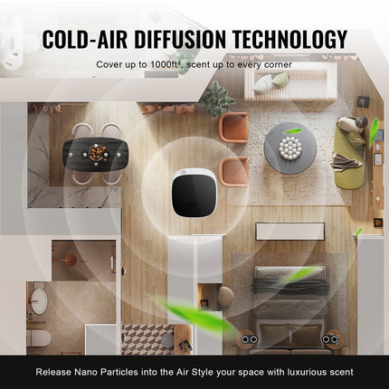 VEVOR Waterless Scent Air Machine – Cold Air Diffusion Technology – Smart Essential Oil Diffuser with USB/Battery Power for Home, Spa & Office