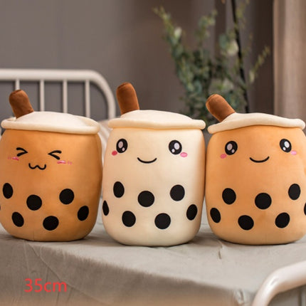 Cute Fruit Boba Tea Plush Pillow – Soft Strawberry Milk Tea Stuffed Toy – Kawaii Bubble Tea Cup Cushion for Kids & Teens (Pink/Brown)