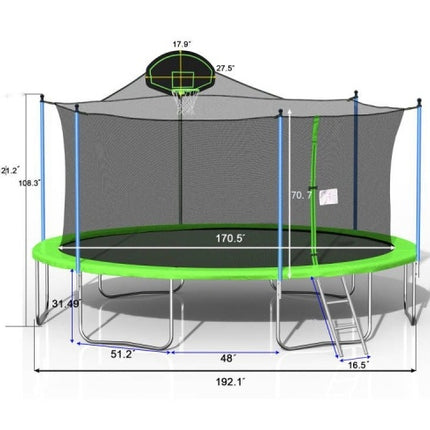 Giant 16FT Outdoor Trampoline for Kids & Adults – Heavy Duty Fitness Jumper with Safety Enclosure Net, Basketball Hoop & Ladder