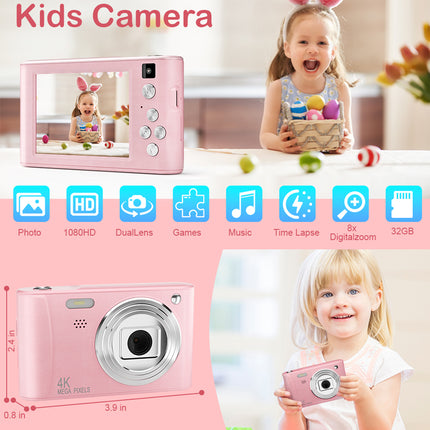 Kids Digital Camera for Boys & Girls – Portable Shockproof Camcorder with 32GB SD Card – Creative Birthday & Christmas Toy Gift for Ages 3-12
