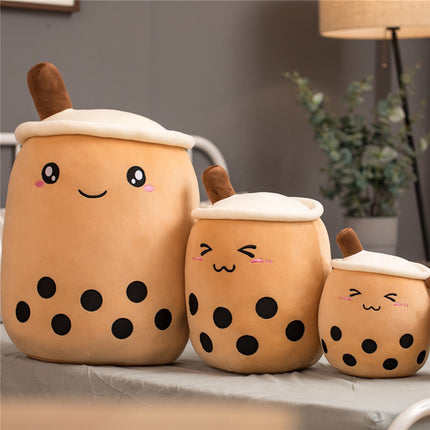 Cute Fruit Boba Tea Plush Pillow – Soft Strawberry Milk Tea Stuffed Toy – Kawaii Bubble Tea Cup Cushion for Kids & Teens (Pink/Brown)