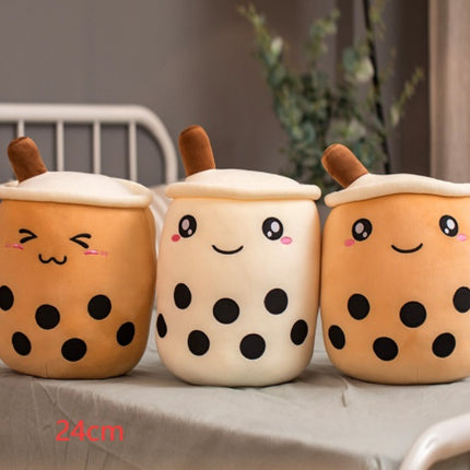 Cute Fruit Boba Tea Plush Pillow – Soft Strawberry Milk Tea Stuffed Toy – Kawaii Bubble Tea Cup Cushion for Kids & Teens (Pink/Brown)