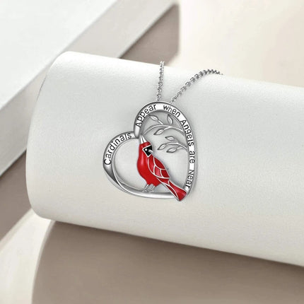 Heart-Shaped Red Cardinal Pendant Necklace – Symbolic "Always With You" Memorial Jewelry – Anniversary & Valentine’s Day Gift for Her