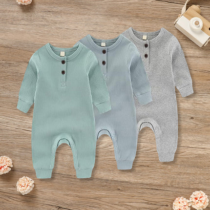 3-Pack Essential Baby Ribbed Rompers – 100% Soft Cotton Long Sleeve Jumpsuits – Unisex Infant Button-Front Bodysuits
