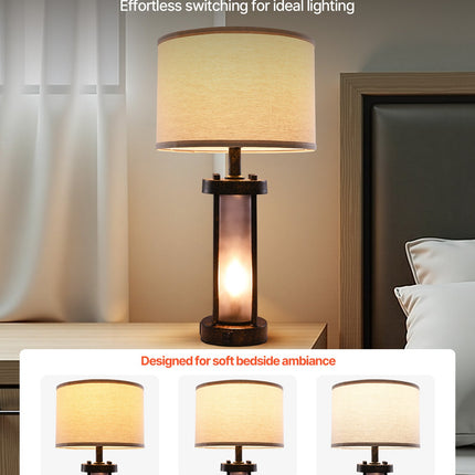 Traditional Table Lamps Set of 2 – Dual Integrated USB Ports – Vintage Bedside Lamps with Oatmeal Fabric Shades – Set for Nightstands
