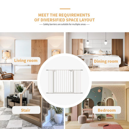 Extra Tall Child Safety Gate – White Pressure Mounted Baby Gate with Extensions – Auto-Close Walk-Thru Door for Stairs and Doorways
