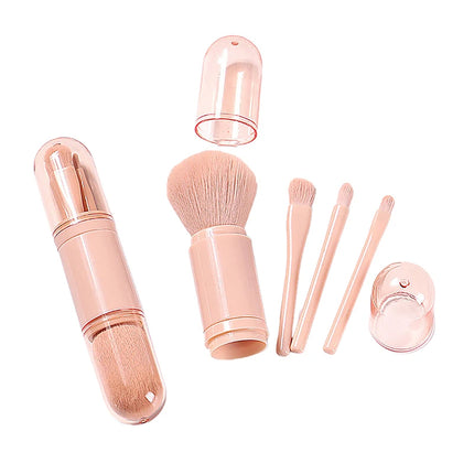 4-in-1 Portable Makeup Brush Set – Compact Multi-Functional Beauty Brushes with Protective Caps for Travel & Touch-Ups