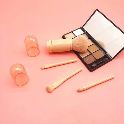 4-in-1 Portable Makeup Brush Set – Compact Multi-Functional Beauty Brushes with Protective Caps for Travel & Touch-Ups